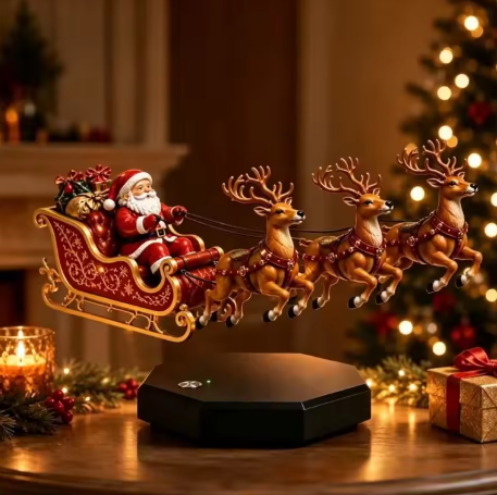 Santa's Flying Sleigh - Magnetic Levitation Floating Christmas Display with Warm LED Glow