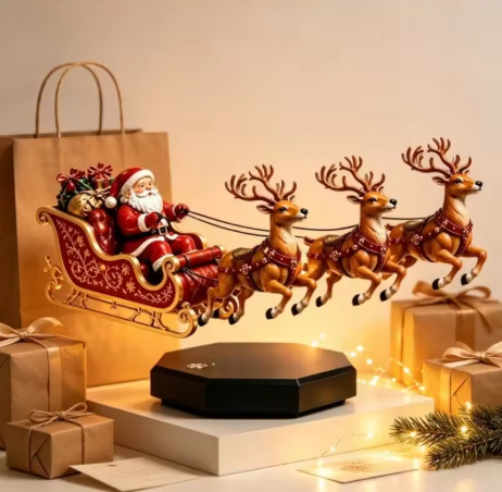 Santa's Flying Sleigh - Magnetic Levitation Floating Christmas Display with Warm LED Glow