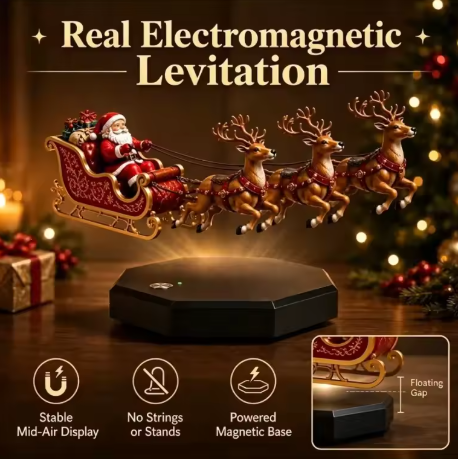 Santa's Flying Sleigh - Magnetic Levitation Floating Christmas Display with Warm LED Glow